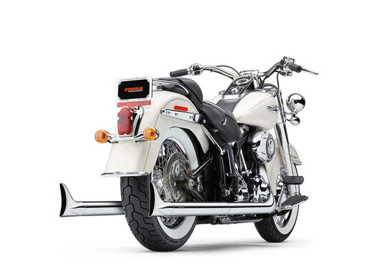 Bad Hombre True Dual Exhaust – Chrome with Chrome Classic Fishtail Tips. Fits Softail 2007-2017.