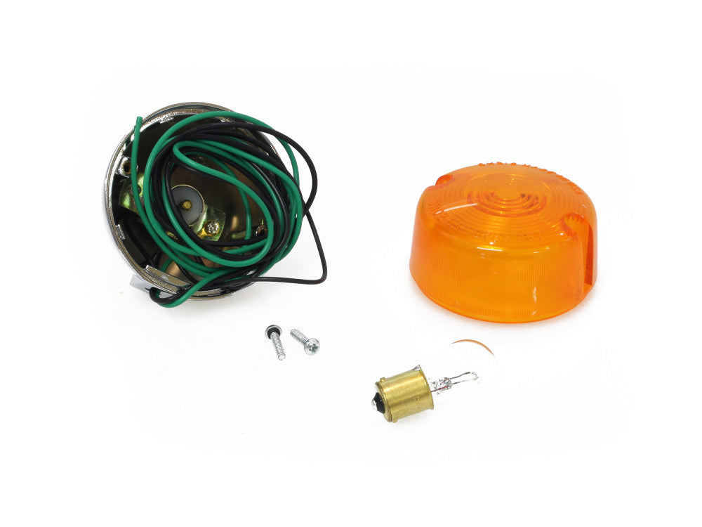 Turn Signal with Threaded Body & No Wiring Hole. Fits FX Softail, Sportster & Dyna 1986-2001.