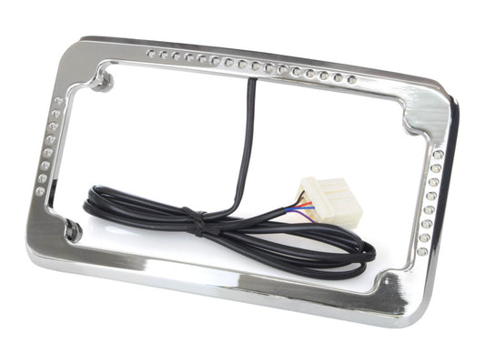 Curved Slick Signal Run, Turn, Brake & Number Plate Frame – Chrome. Fits Softail 1999-2010, FXD 1999-2017 & Sportster 1999-2021.