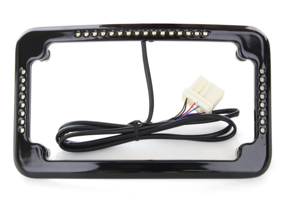 Curved Slick Signal Run, Turn, Brake & Number Plate Frame – Black. Fits Softail 1999-2010, FXD 1999-2017 & Sportster 1999-2021.