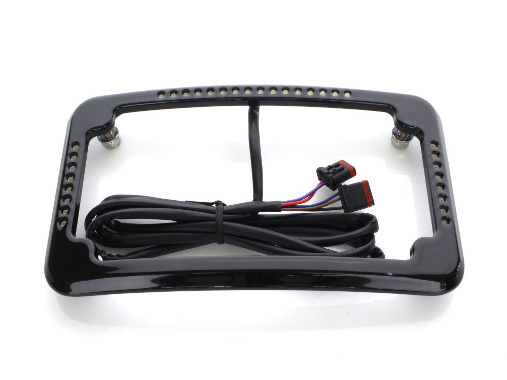 Curved Slick Signal Run, Turn, Brake & Number Plate Frame – Black. Fits Softail 2018up.