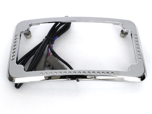 Curved Slick Signal Run, Turn, Brake & Number Plate Frame – Chrome. Fits Softail 2011-2017.