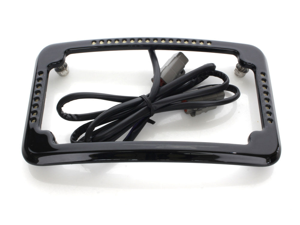 Curved Slick Signal Run, Turn, Brake & Number Plate Frame – Black. Fits Softail 2011-2017.