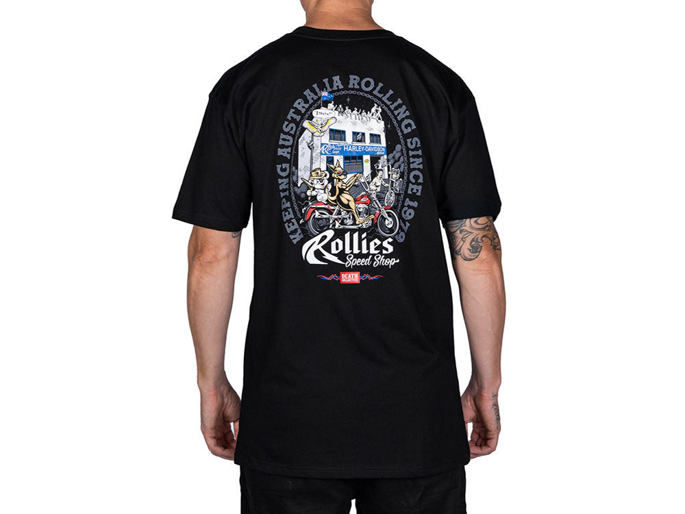 Death Collective Rollies Australia Day T-Shirt – Black. Medium
