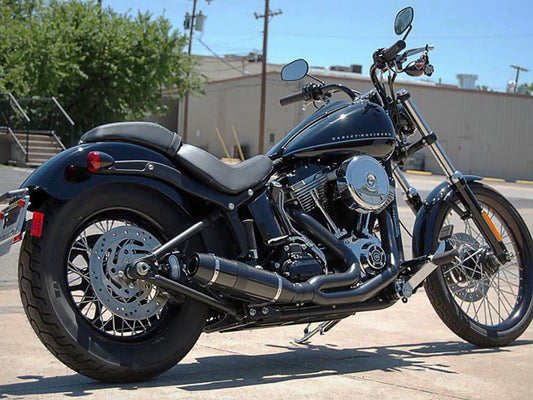 Bob Cat 2-into-1 Exhaust – Black with Black Satin Sleeve Muffler. Fits Softail 1986-2017 & Rocker 2008-2011.