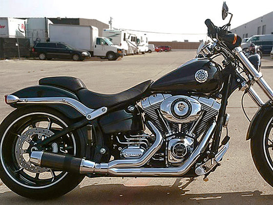 Bob Cat 2-into-1 Exhaust – Chrome with Black Satin Sleeve Muffler. Fits Softail 1986-2017 & Rocker 2008-2011.