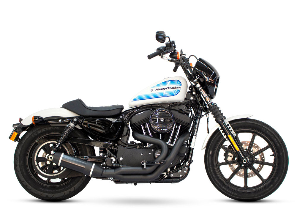 Bob Cat 2-into-1 Exhaust – Black with Black Satin Sleeve Muffler. Fits Sportster 2004-2021