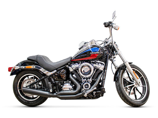 Low Cat 2-into-1 Exhaust – Black. Fits Softail 2018up Non-240 Tyre Models.