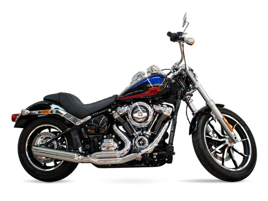 Low Cat 2-into-1 Exhaust – Chrome. Fits Softail 2018up Non-240 Tyre Models.