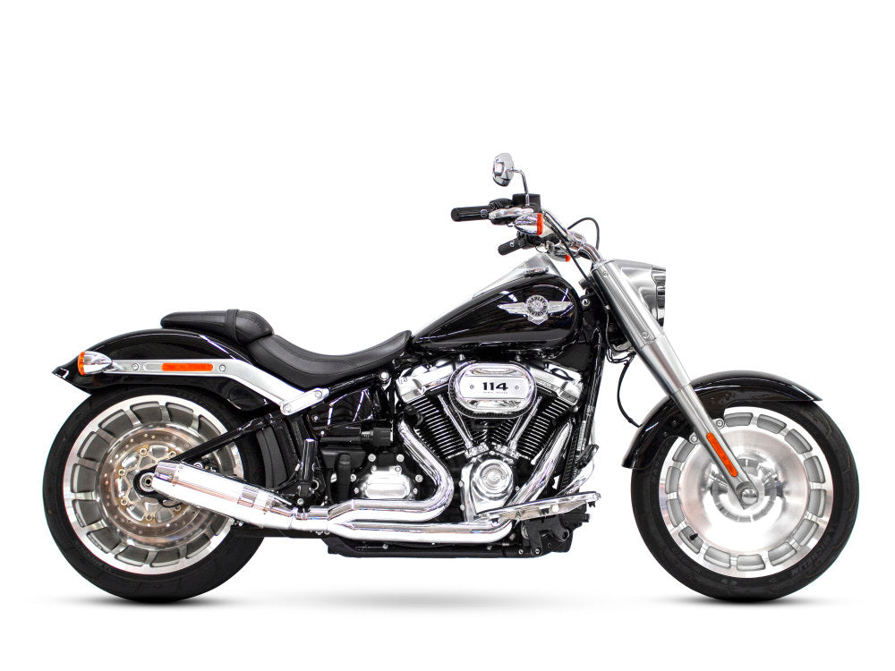 Bob Cat 2-into-1 Exhaust – Chrome with Aluminium Sleeve Muffler. Fits Breakout & Fat Boy 2018up & FXDR 2019up.