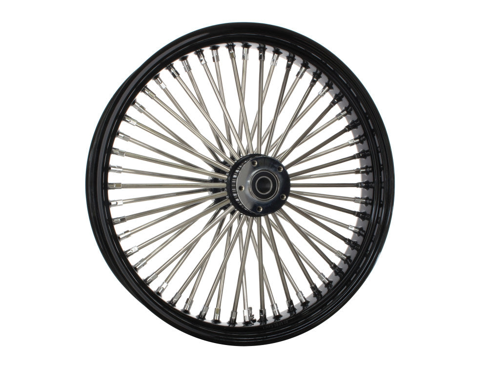 21in. x 3.5in. Mammoth Fat Spoke Front Wheel – Gloss Black & Chrome. Fits Touring 2008up, Softail Fat Bob 2018up & Softail FXDR 2019-2020.