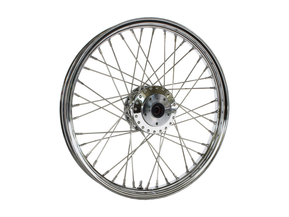 21in. x 2.15in. 40 Spoke Cross Laced Front Wheel – Chrome. Fits FX Softail 2000-2010 & Dyna Wide Glide 2000-2005.