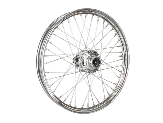 21in. x 2.15in. 40 Spoke Cross Laced Front Wheel – Chrome. Fits Sportster 2000-2007 & Dyna 2000-2005.