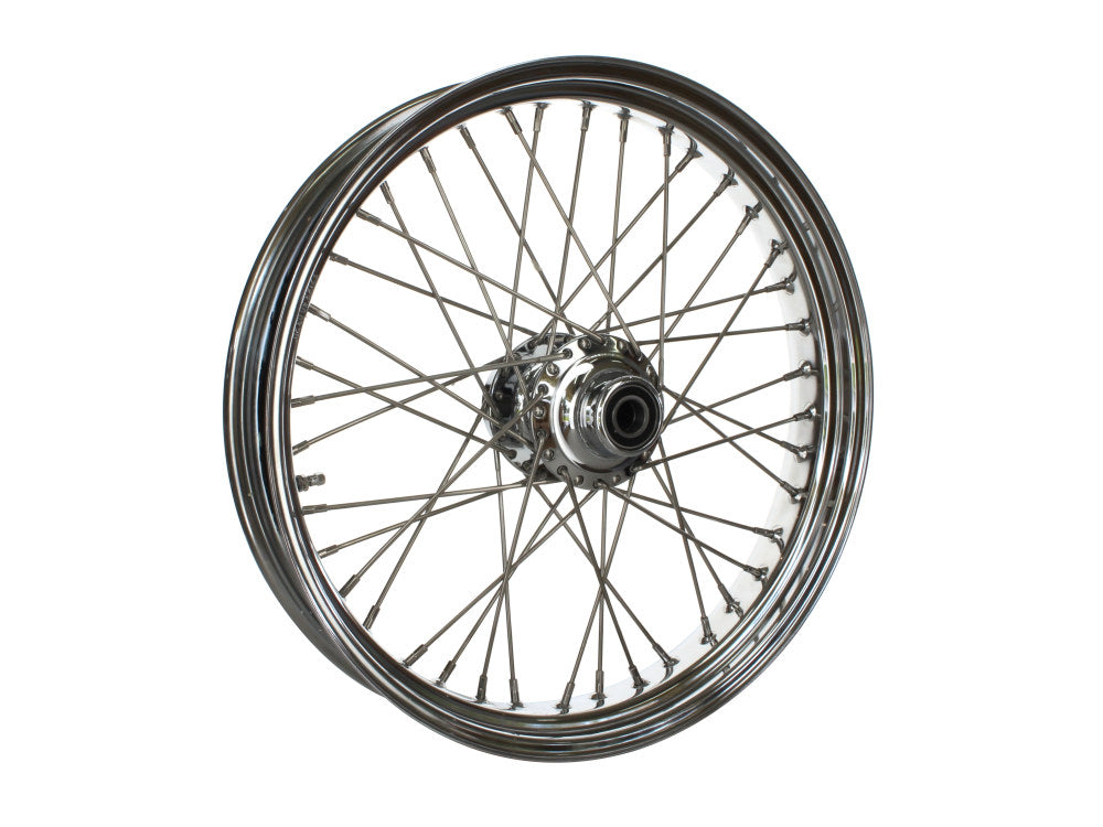 21in. x 3.5in. 40 Spoke Cross Laced Front Wheel – Chrome. Fits FL Softail 2011up