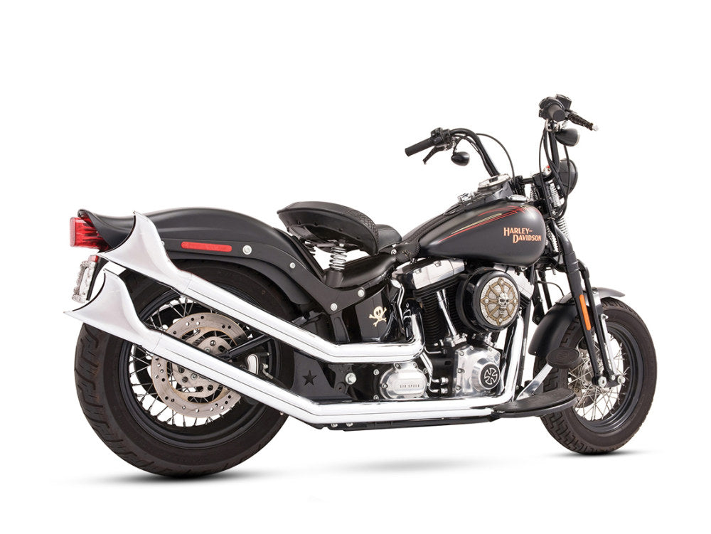 Upswept Exhaust – Chrome with Chrome Sharktail End Caps. Fits Softail 1986-2017.