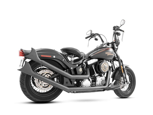 Upswept Exhaust – Black with Black Sharktail End Caps. Fits Softail 1986-2017.