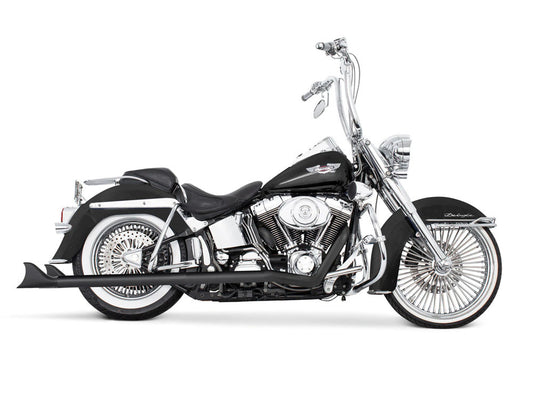 36in. True Dual SharkTail Exhaust – Black. Fits Softail 2007-2017.