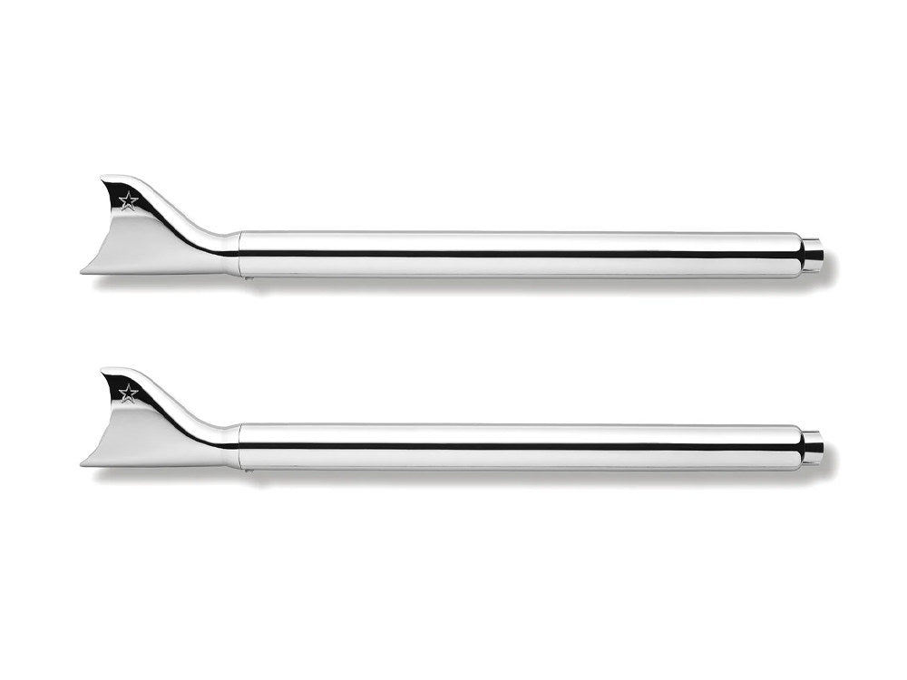 2-1/2in. Sharktail Slip-On Mufflers – Chrome. Fits Touring 1995-2016 & Trike 2017-2020.