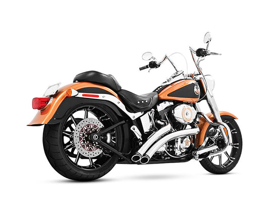 Radical Radius Exhaust – Chrome with Chrome End Caps. Fits Softail 1986-2017.