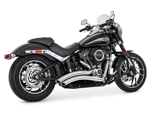 Sharp Curve Radius Exhaust – Chrome with Chrome End Caps. Fits Softail 1986-2017.