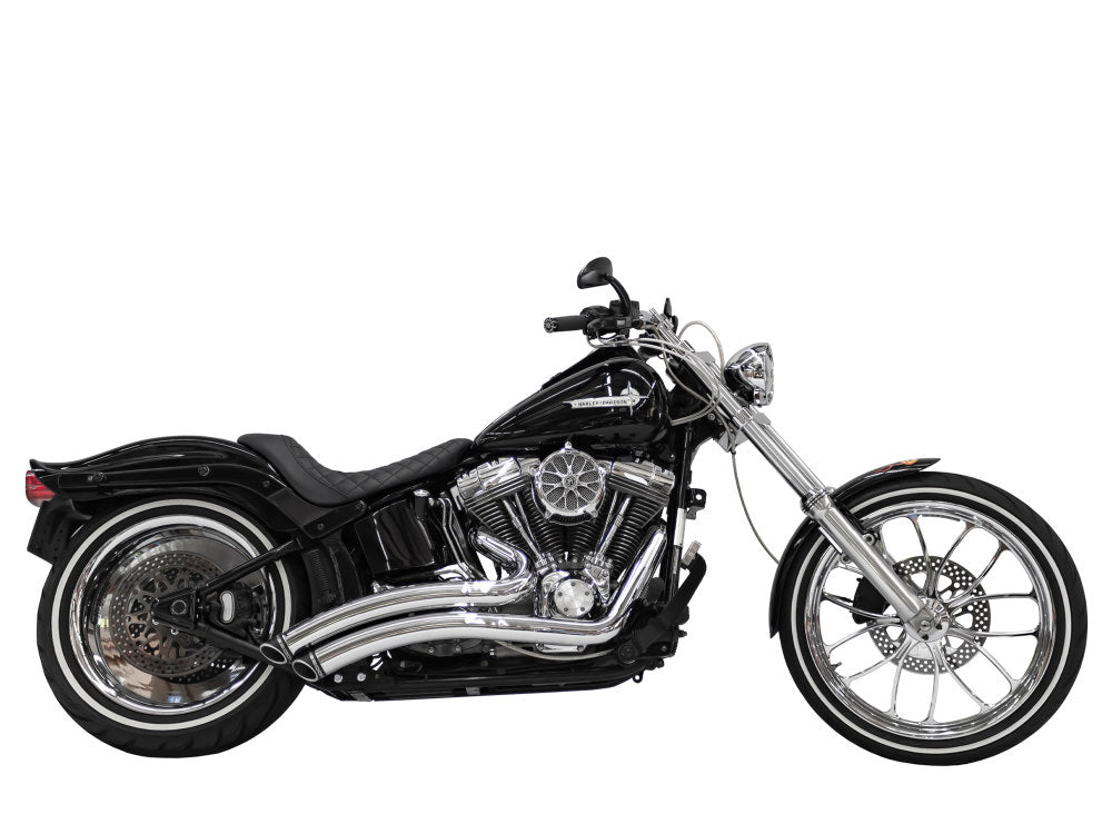 Sharp Curve Radius Exhaust – Chrome with Black End Caps. Fits Softail 1986-2017.