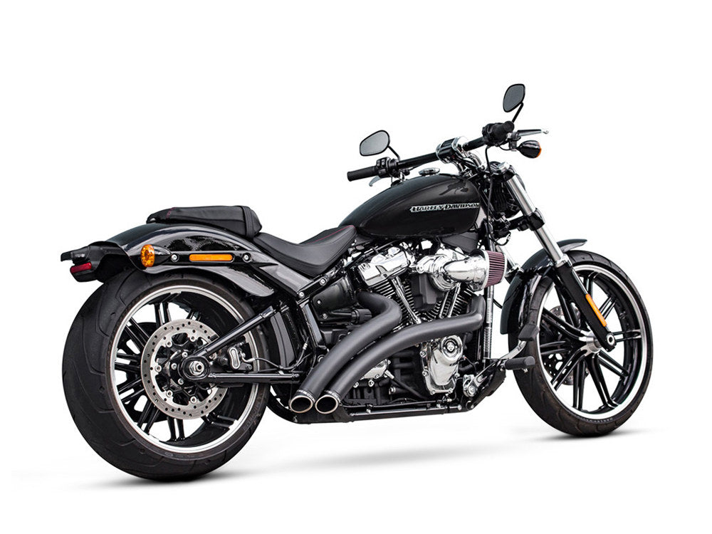 Radical Radius Exhaust – Black with Black End Caps. Fits Softail 2018up.