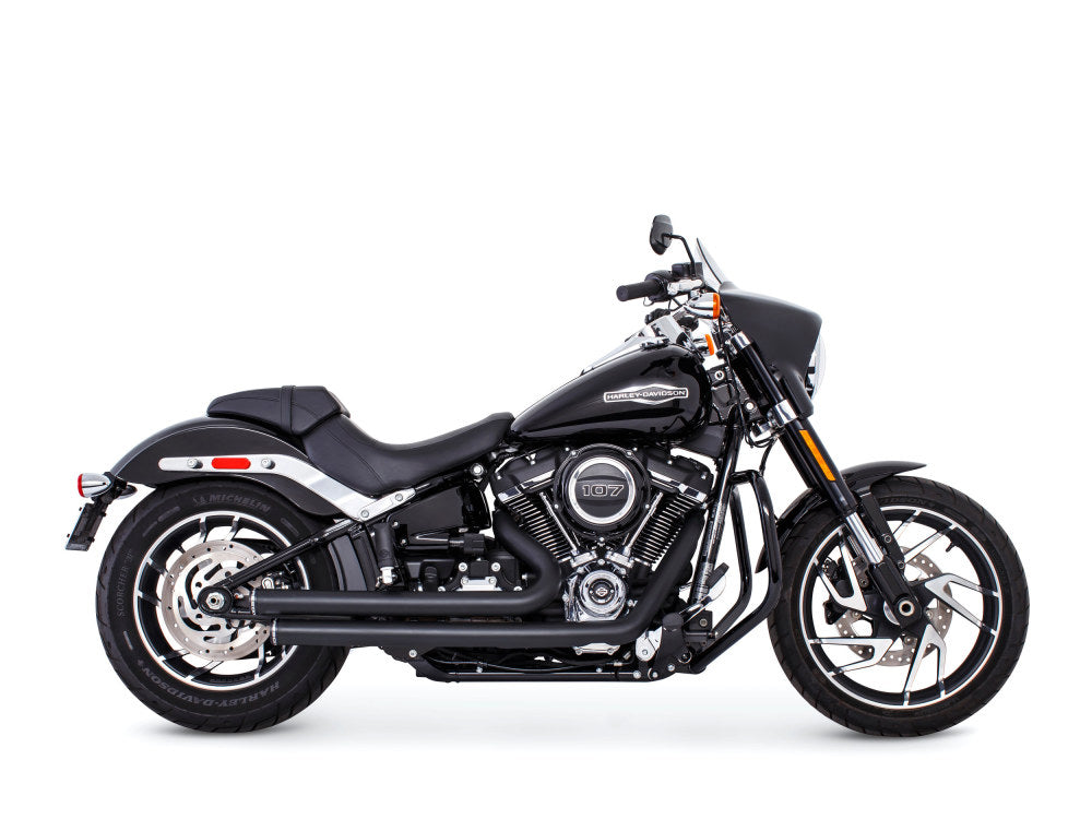 Independence Staggered Exhaust – Black with Black End Caps. Fits Softail 2018up.