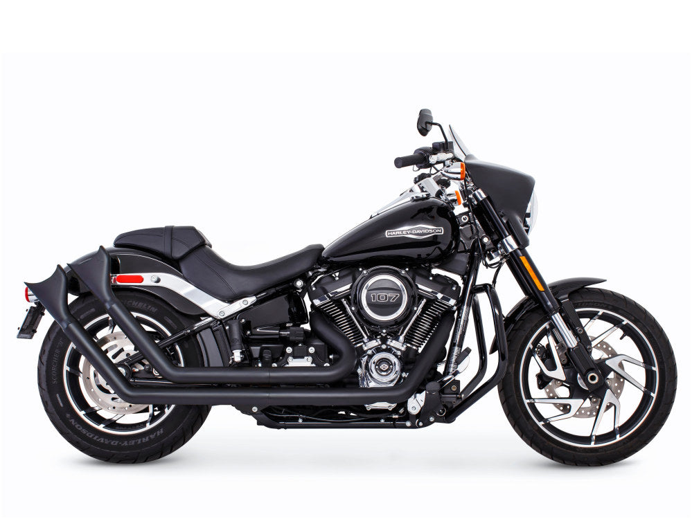 Upsweeps Exhaust – Black with Black Sharktail End Caps. Fits Softail 2018up.