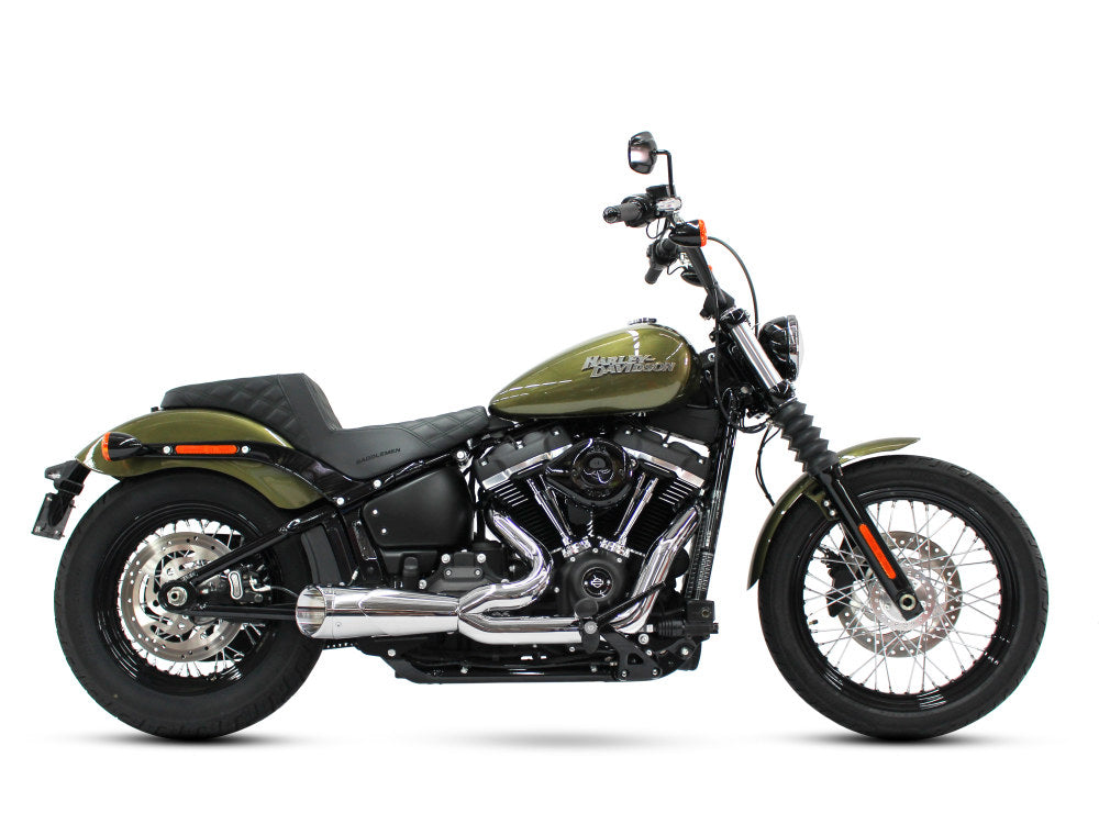 Combat Shorty 2-into-1 Exhaust – Chrome with Chrome End Cap. Fits Softail 2018up.