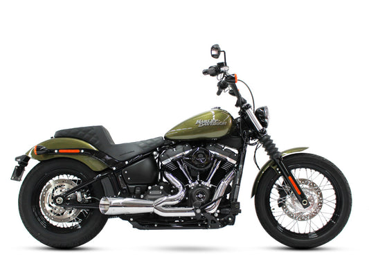 Combat Shorty 2-into-1 Exhaust – Chrome with Chrome End Cap. Fits Softail 2018up.