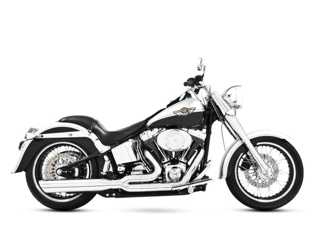 Union 2-into-1 Exhaust with Chrome Finish & Chrome Billet End Cap. Fits Softail with Non-240 Tyre 2018up.