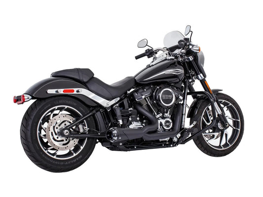 American Outlaw Shorty 2-into-1 Exhaust – Black with Black End Cap. Fits Softail 1986-2017.