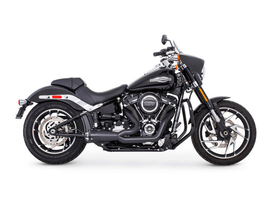 American Outlaw Shorty 2-into-1 Exhaust – Black with Black End Cap. Fits Softail 2018up.