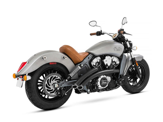 Radical Radius Exhaust – Black with Black End Caps. Fits Indian Scout 2015up.