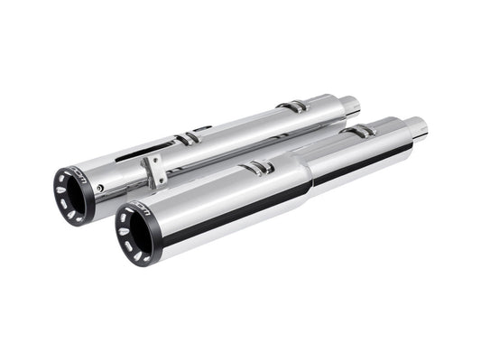 4.5in. Slip-On Mufflers – Chrome with Sculpted Straight End Caps. Fits Indian Big Twin 2014up with Hard Saddle Bags.