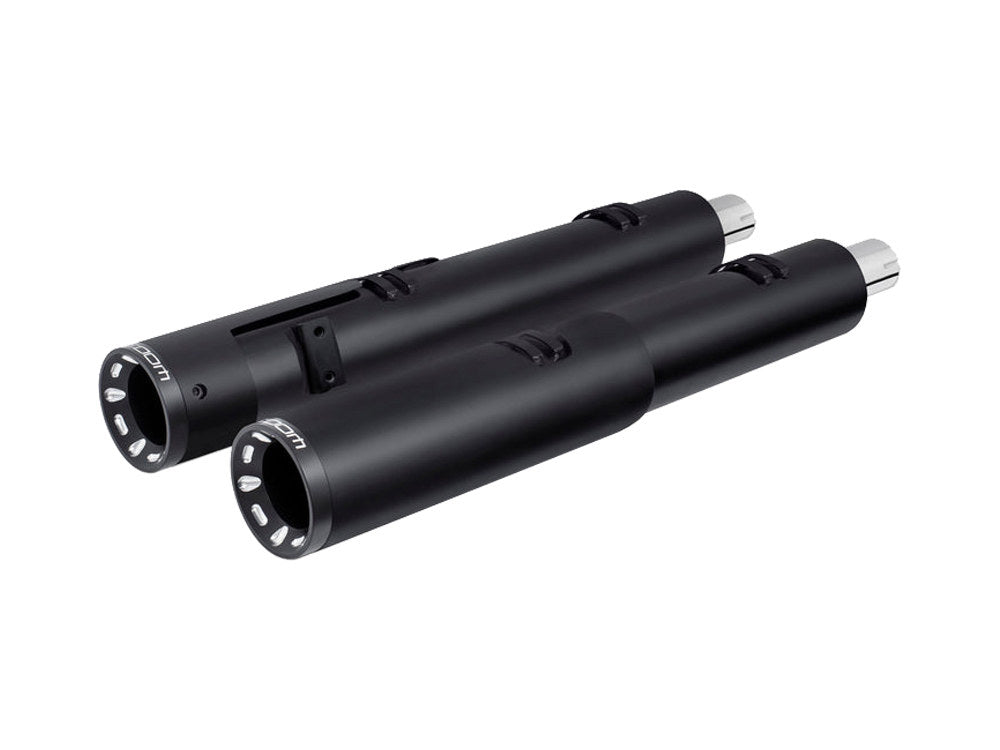 4.5in. Slip-On Mufflers – Black with Sculpted Straight End Caps. Fits Indian Big Twin 2014up with Hard Saddle Bags.