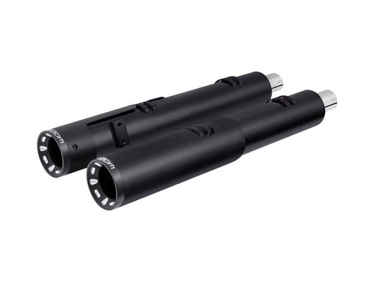 4.5in. Slip-On Mufflers – Black with Sculpted Straight End Caps. Fits Indian Big Twin 2014up with Hard Saddle Bags.