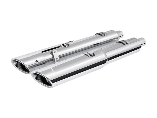 4.5in. Slip-On Mufflers – Chrome with Chrome Slash End Caps. Fits Indian Big Twin 2014up with Hard Saddle Bags.