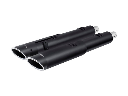 4.5in. Slip-On Mufflers – Black with Sculpted Slash End Caps. Fits Indian Big Twin 2014up with Hard Saddle Bags.