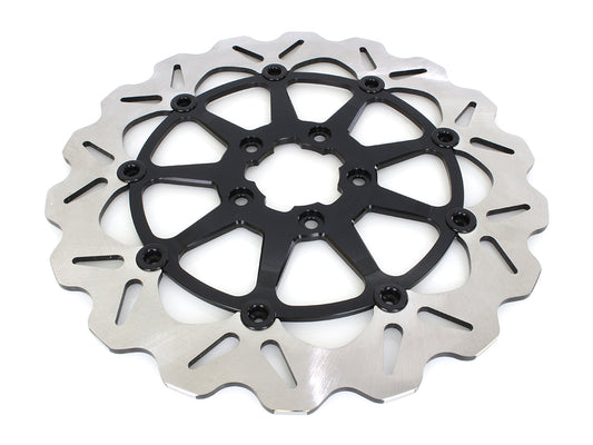 13in. Front Wave Floating Disc Rotor with Black Carrier. Fits most Big Twin 2000up when Using Special 6 Piston Caliper.