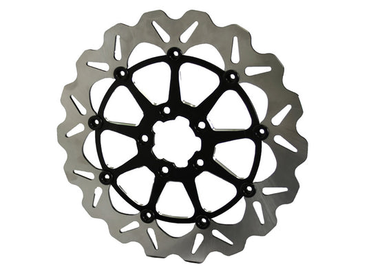 13in. Front Wave Floating Disc Rotor with Contrast Cut Carrier. Fits most Big Twin 2000up when Using Special 6 Piston Caliper.