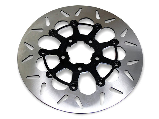 11.5in. Rear Floating Round Disc Rotor with Contrast Cut Carrier. Fits Big Twin 2000up & Sportster 2000-2010.