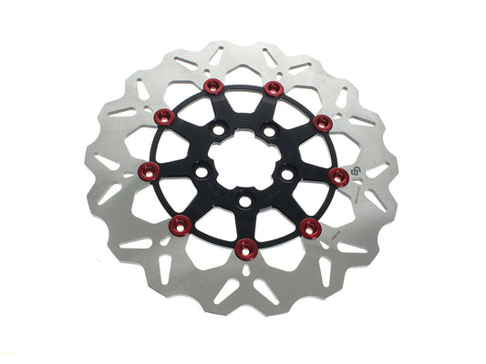 11.5in. Rear Floating Wave Disc Rotor – Black with Red Buttons. Fits Big Twin 2000up & Sportster 2000-2010.