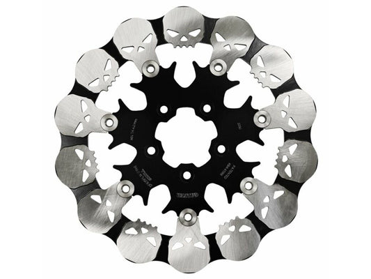 11.8in. Front Skull Floating Disc Rotor. Fits Dyna 2006-2017, Softail 2015up, Sportster 2014-2021 & Some Touring 2008-2023
