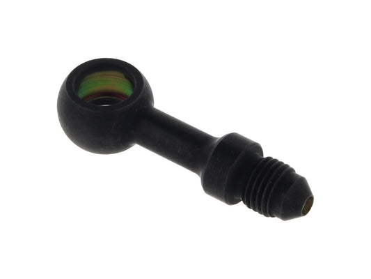 Black 3/8in. (10mm) ID, 180 Degree Straight Banjo – Male #3 End.
