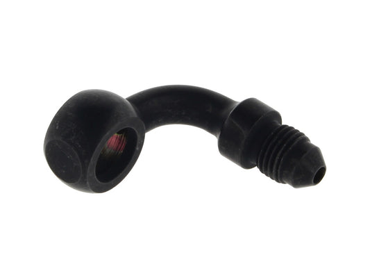 Black 3/8in. (10mm) ID, 90 Degree Banjo – Male #3 End.