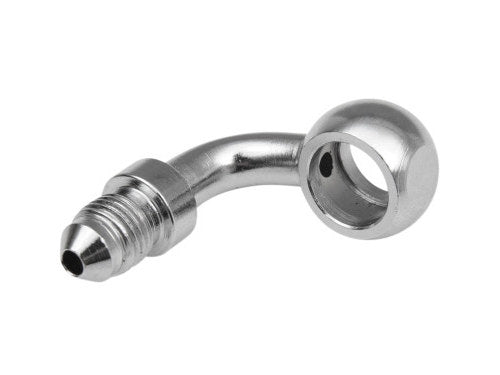 Chrome 3/8in. (10mm) ID, 90 Degree Banjo – Male #3 End.