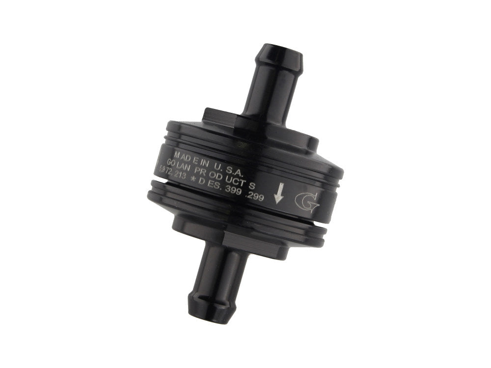 Washable Super Mini Inline Fuel Filter. 5/16in. Hose x 0.675in. long. Black Billet Aluminium.