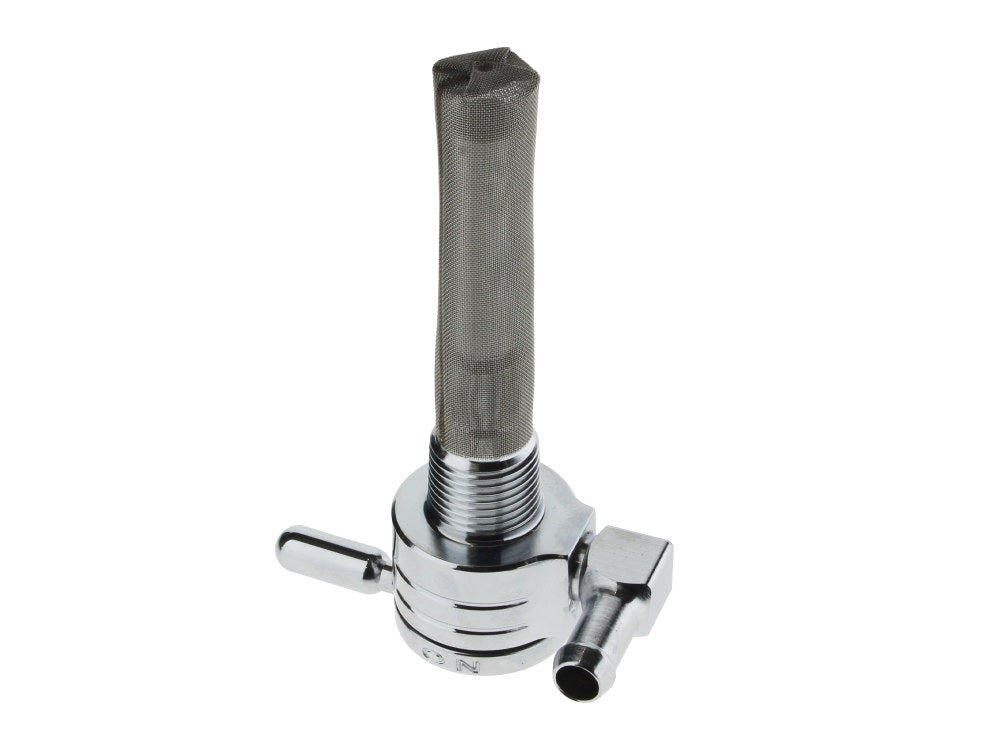 Fuel Tap / Petcock with 3/8in. NPT Thread & 5/16in. Backward Facing Fuel Outlet – Chrome.