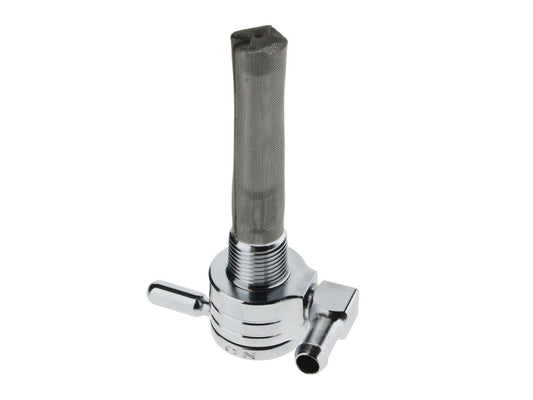 Fuel Tap / Petcock with 3/8in. NPT Thread & 5/16in. Backward Facing Fuel Outlet – Chrome.